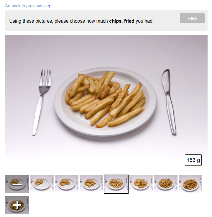 "As served" portion size estimation