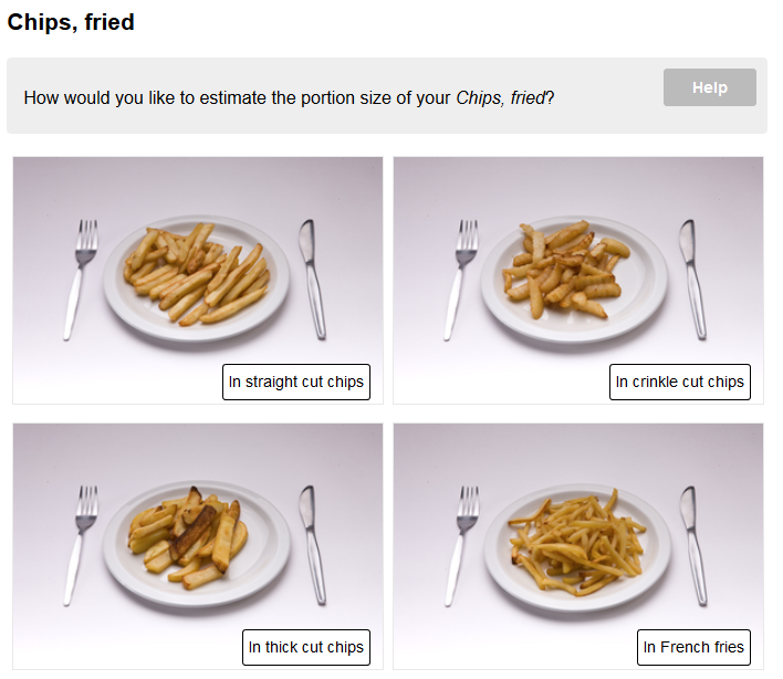 Portion size estimation method selection screen